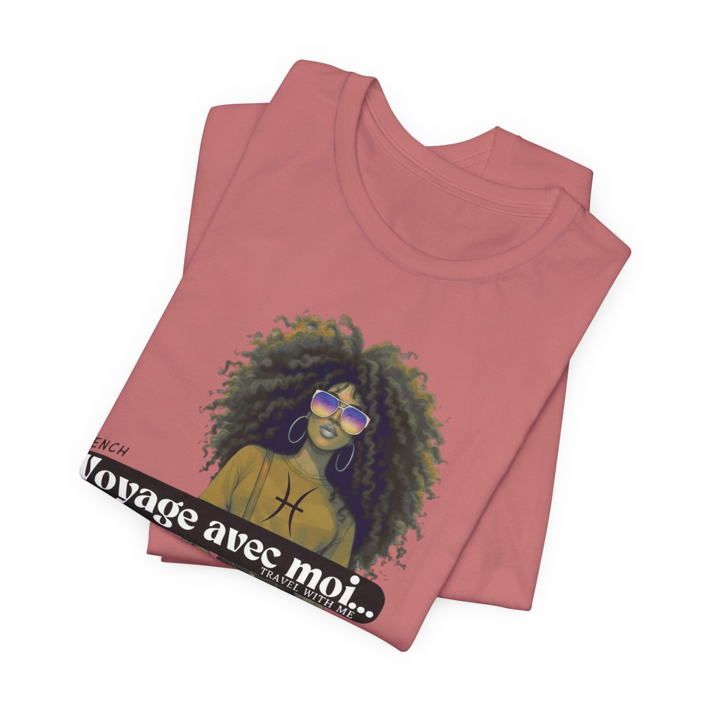 I.O.V-(Pisces) Voyage Avec Moi Afro Travel Girl Graphic Tee