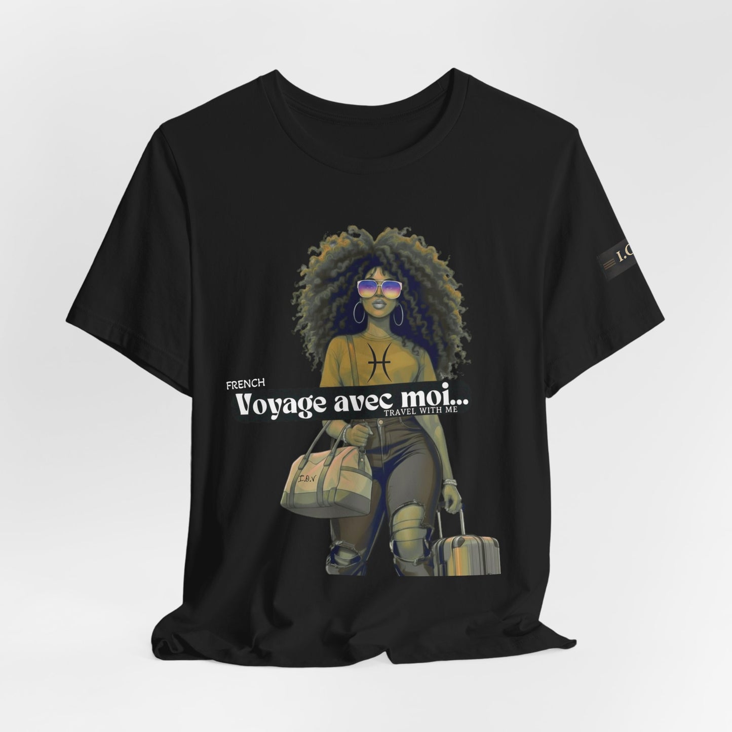 I.O.V-(Pisces) Voyage Avec Moi Afro Travel Girl Graphic Tee