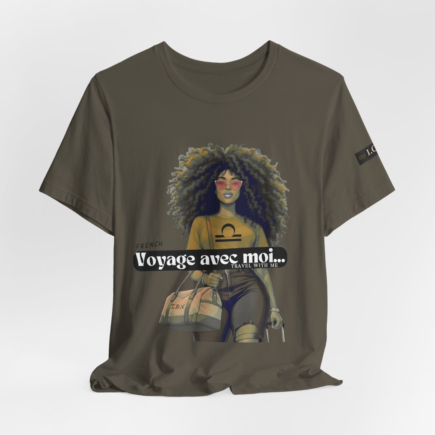 I.O.V-(Libra) Voyage Avec Moi Afro Travel Girl Graphic Tee