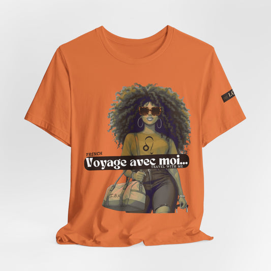 I.O.V-(Leo) Voyage Avec Moi Afro Travel Girl Graphic Tee