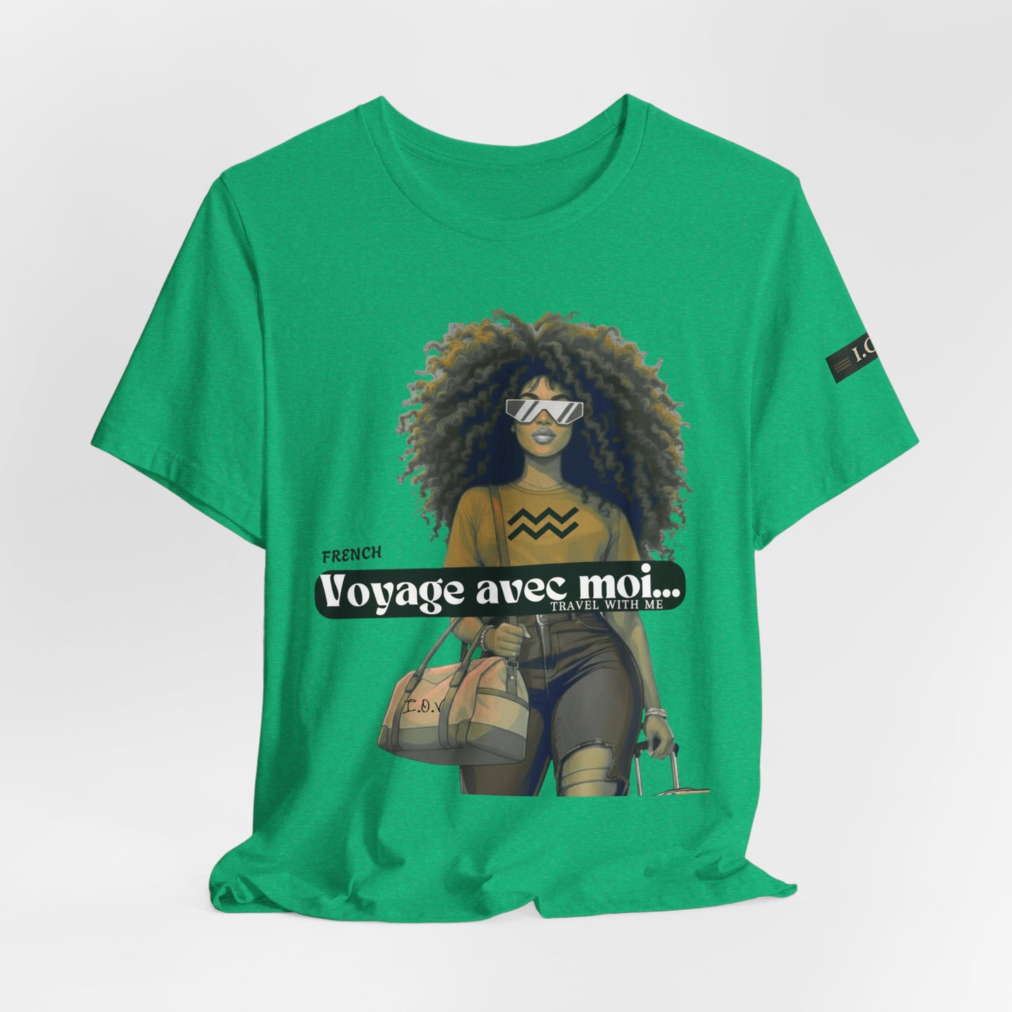 I.O.V-(Aquarius) Voyage Avec Moi Afro Travel Girl Graphic Tee