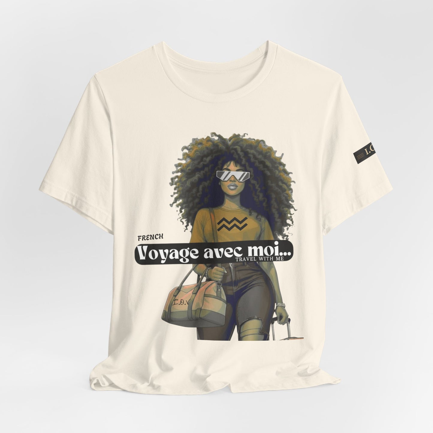I.O.V-(Aquarius) Voyage Avec Moi Afro Travel Girl Graphic Tee