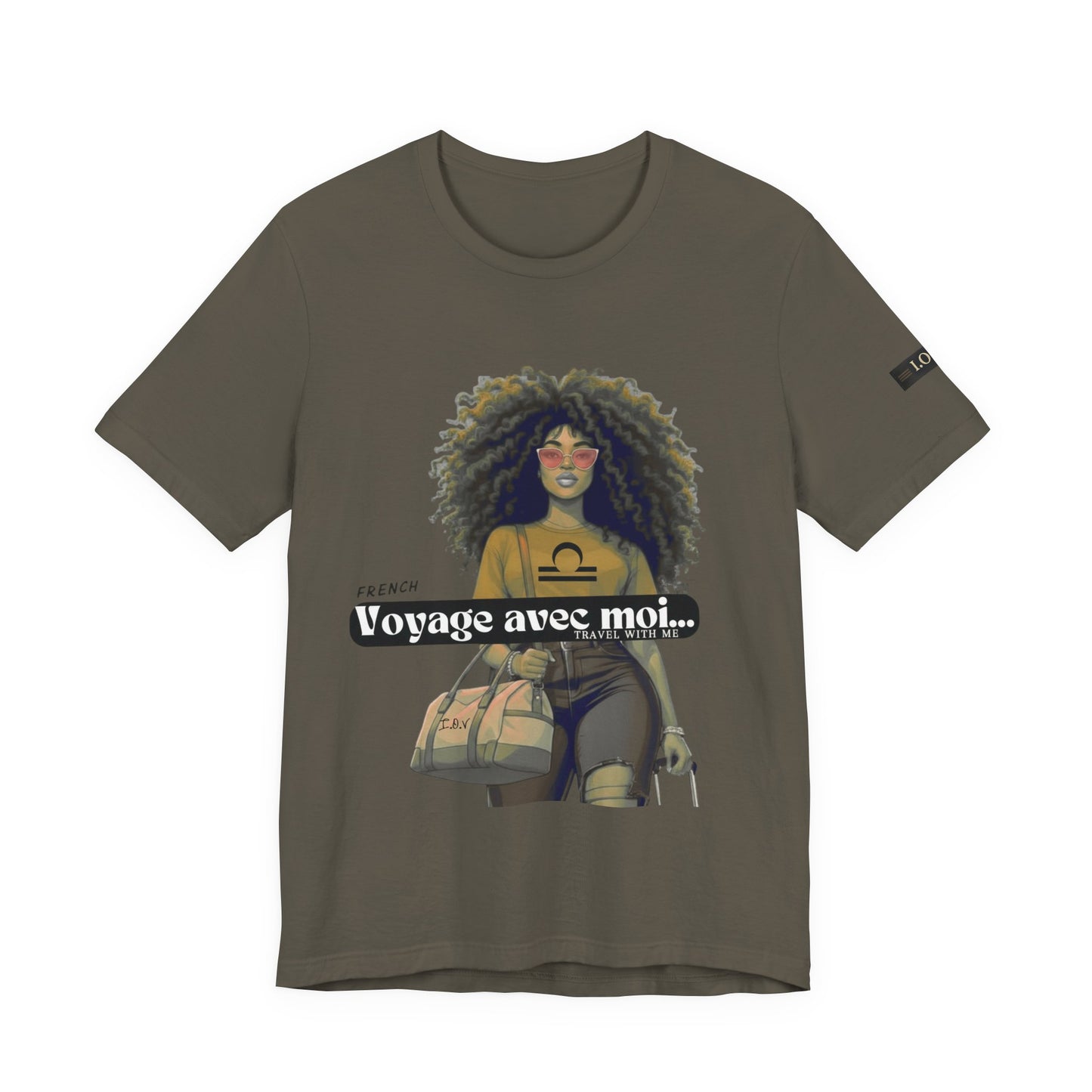 I.O.V-(Libra) Voyage Avec Moi Afro Travel Girl Graphic Tee