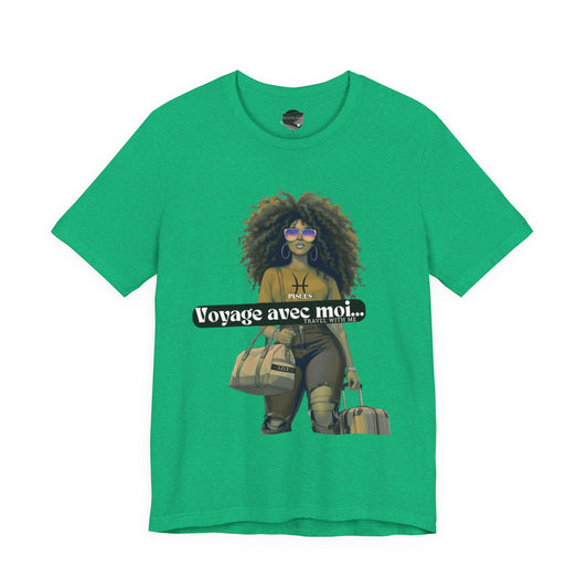 I.O.V-(Pisces) Voyage Avec Moi Afro Travel Girl Graphic Tee