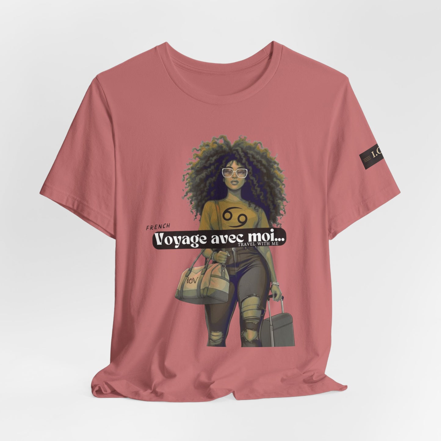 I.O.V-(Cancer) Voyage Avec Moi Afro Travel Girl Graphic Tee