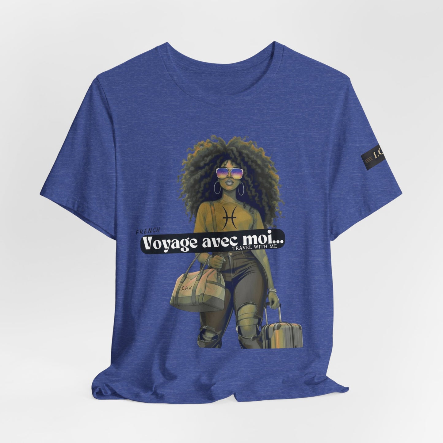 I.O.V-(Pisces) Voyage Avec Moi Afro Travel Girl Graphic Tee