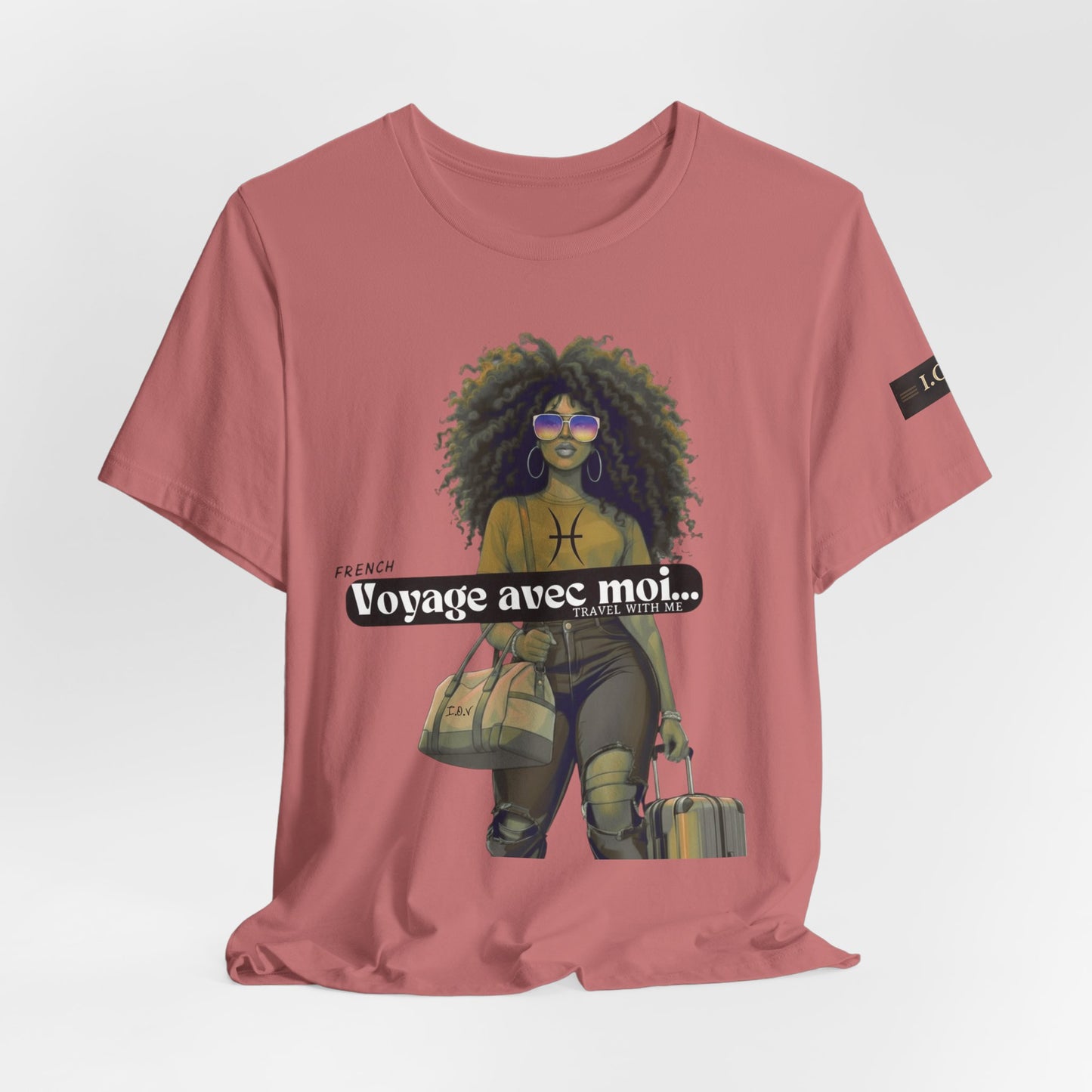 I.O.V-(Pisces) Voyage Avec Moi Afro Travel Girl Graphic Tee