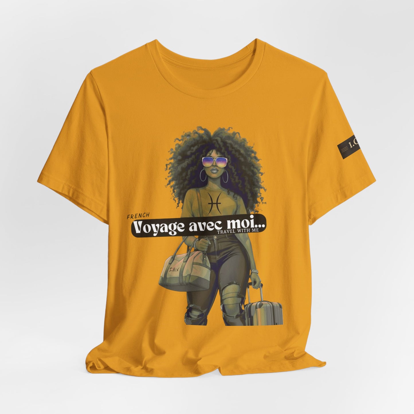 I.O.V-(Pisces) Voyage Avec Moi Afro Travel Girl Graphic Tee