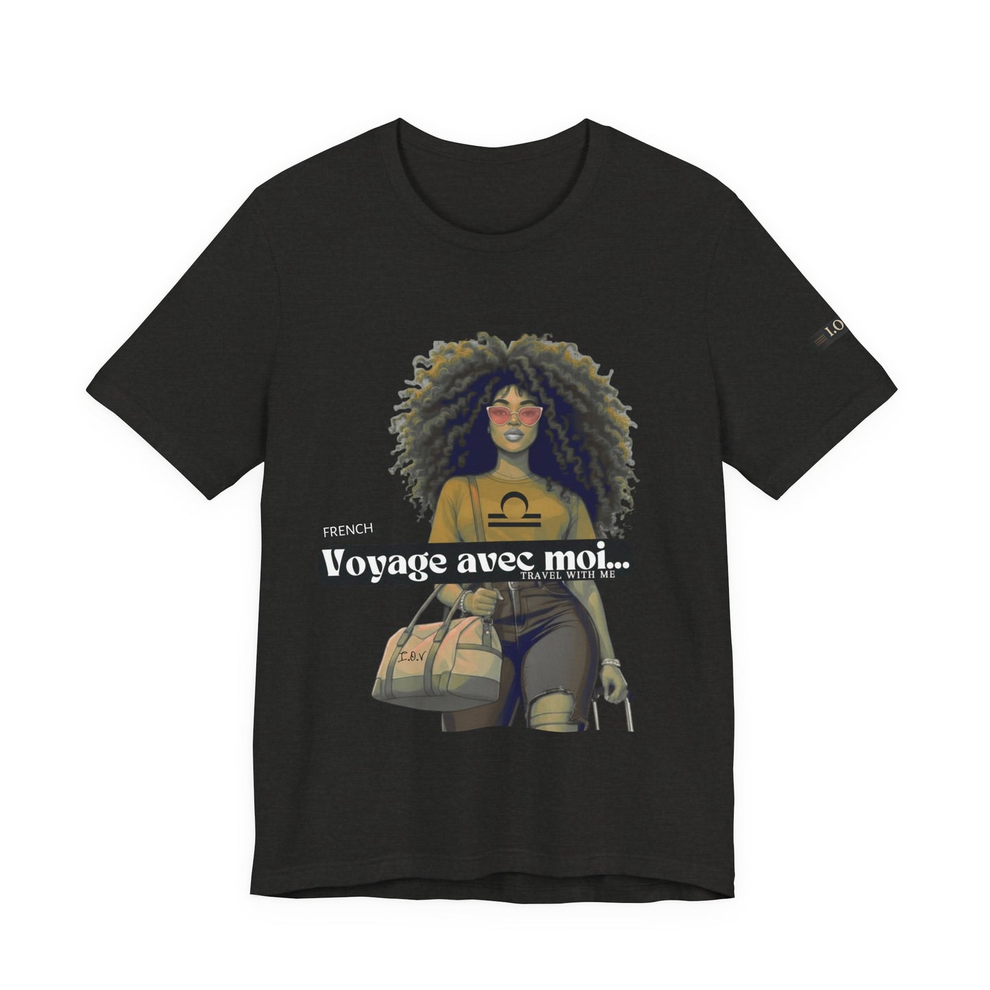 I.O.V-(Libra) Voyage Avec Moi Afro Travel Girl Graphic Tee