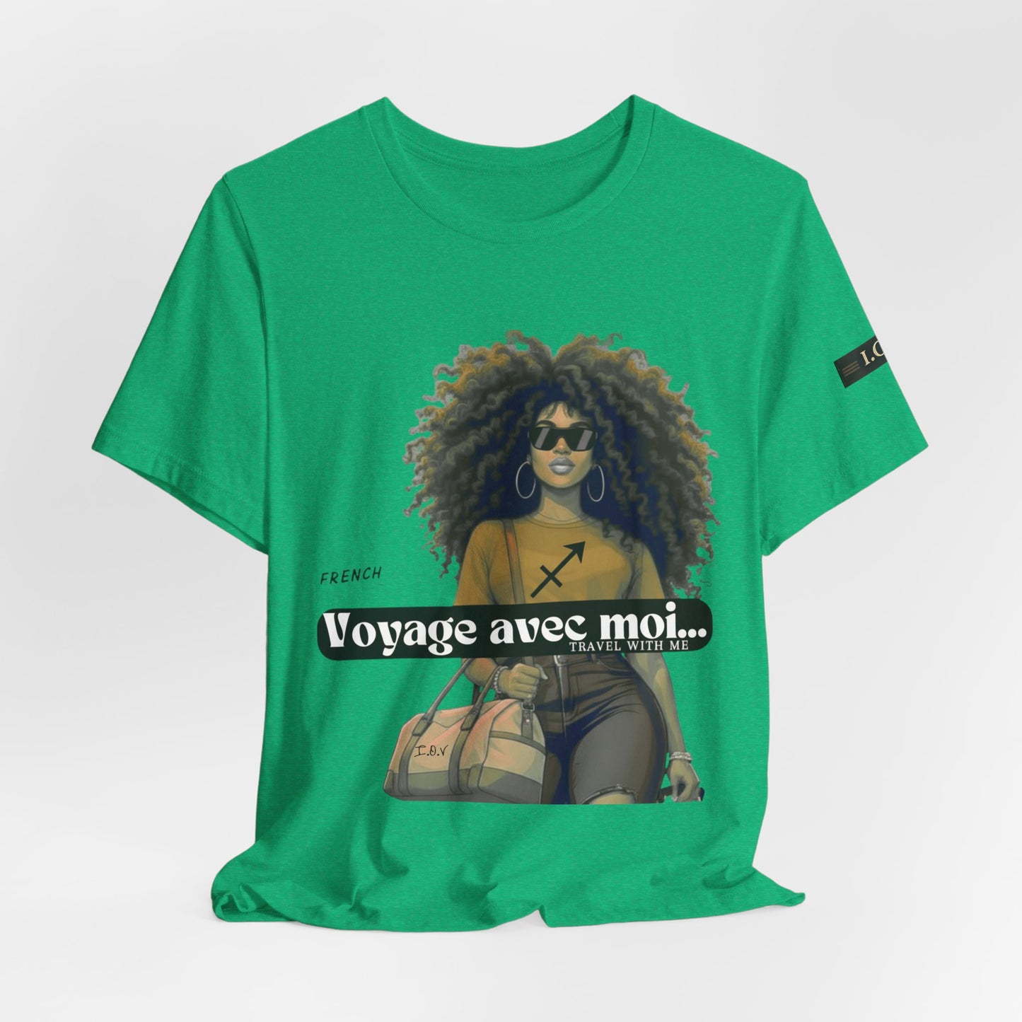 I.O.V-(Sagittarius) Voyage Avec Moi Afro Travel Girl Graphic Tee