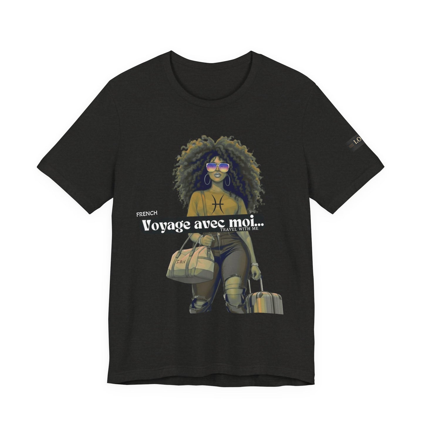 I.O.V-(Pisces) Voyage Avec Moi Afro Travel Girl Graphic Tee