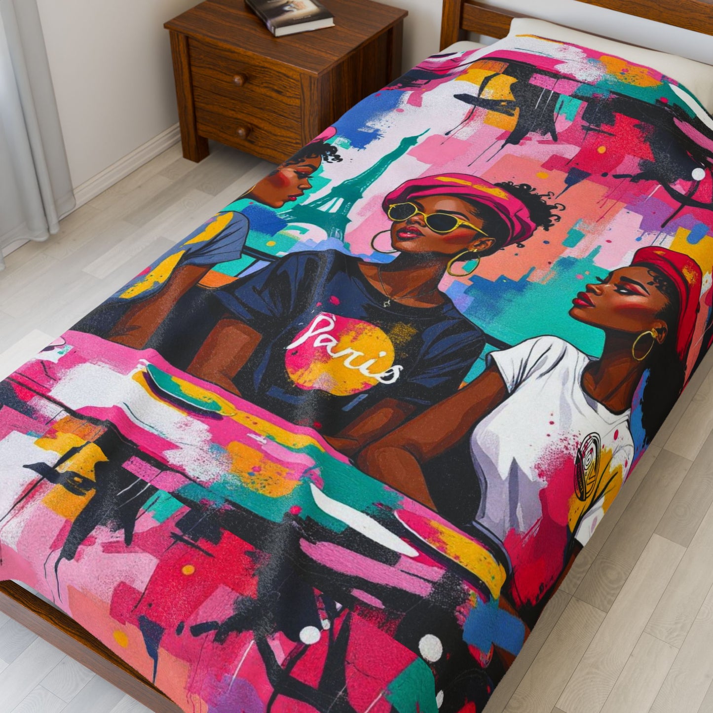 I.O.V-Paris Vibes (CDG) Velveteen Blanket — Colorful Parisienne Art Plush Throw