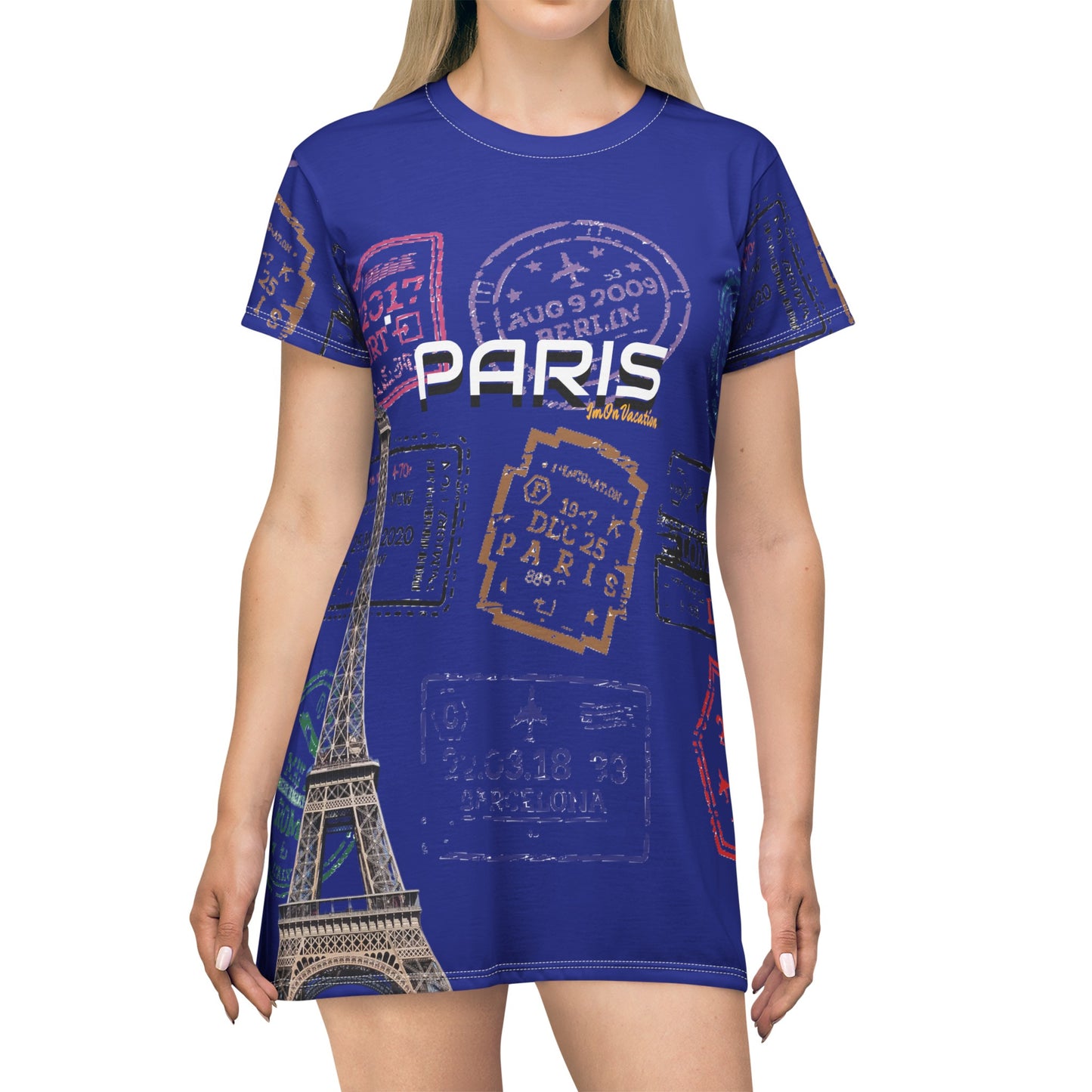 I.O.V-Paris LB Blue All Over Print T-Shirt Dress