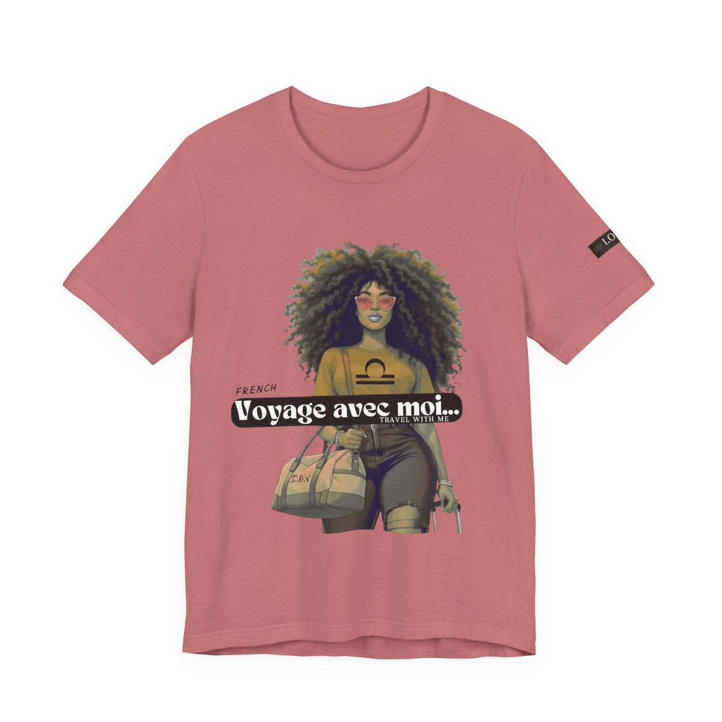 I.O.V-(Libra) Voyage Avec Moi Afro Travel Girl Graphic Tee