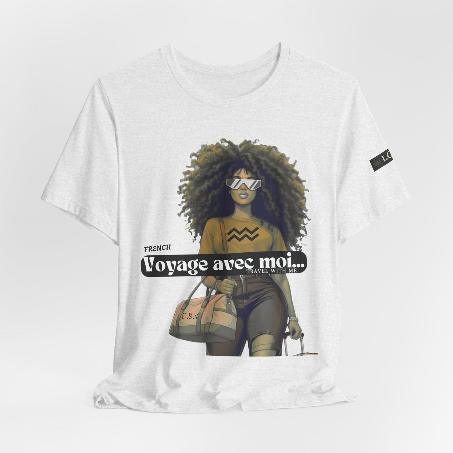 I.O.V-(Aquarius) Voyage Avec Moi Afro Travel Girl Graphic Tee