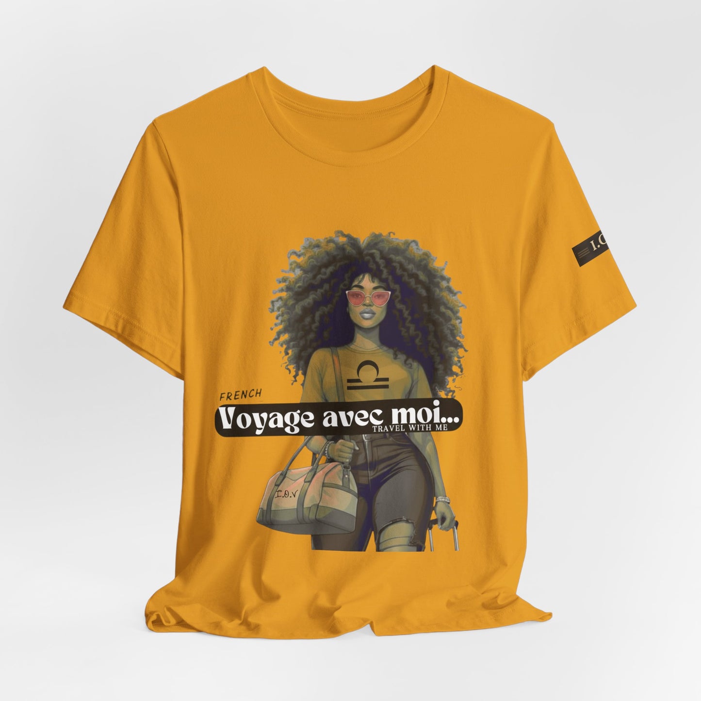 I.O.V-(Libra) Voyage Avec Moi Afro Travel Girl Graphic Tee