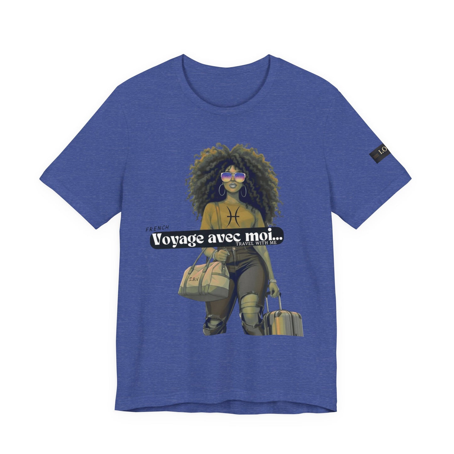 I.O.V-(Pisces) Voyage Avec Moi Afro Travel Girl Graphic Tee