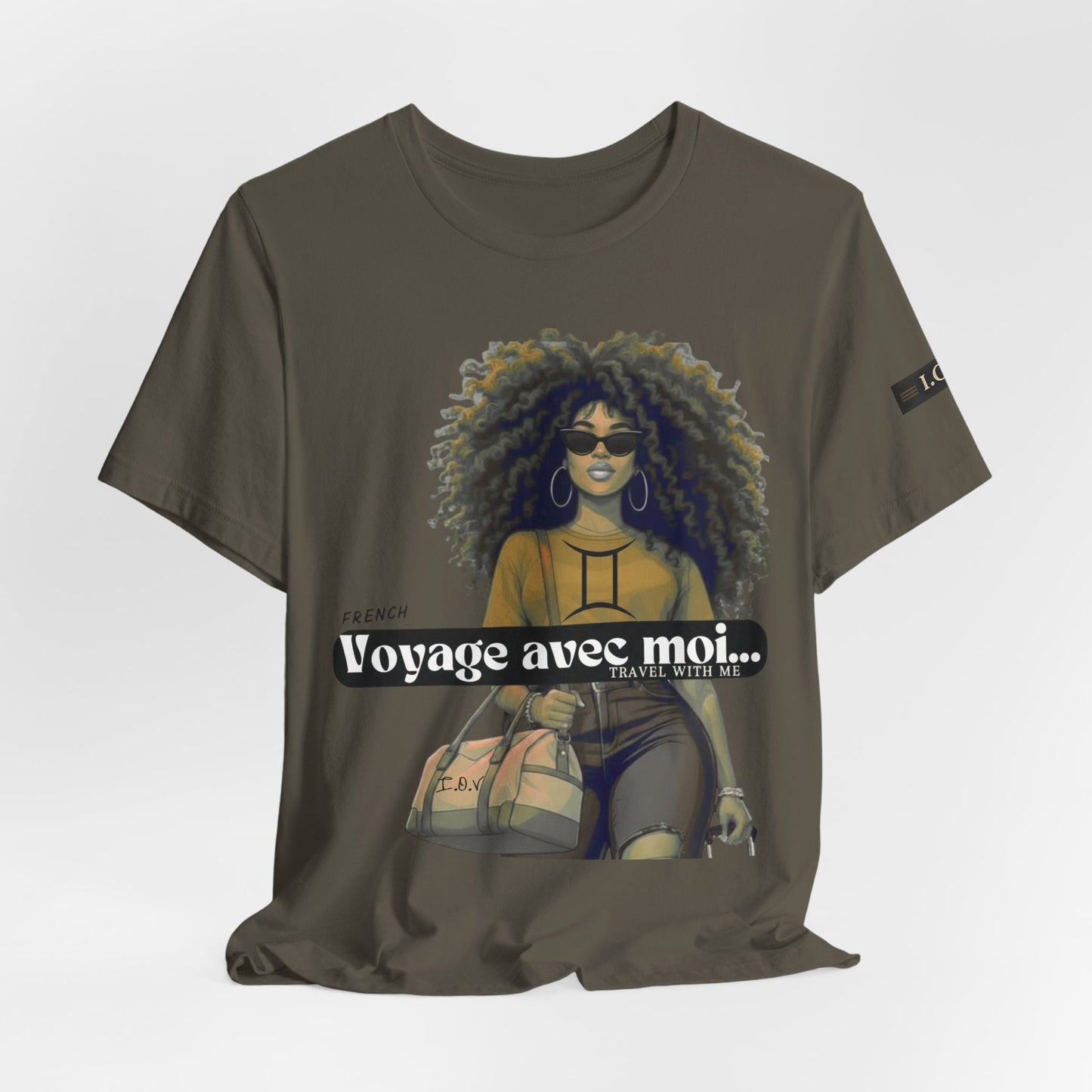 I.O.V-(Gemini) Voyage Avec Moi Afro Travel Girl Graphic Tee