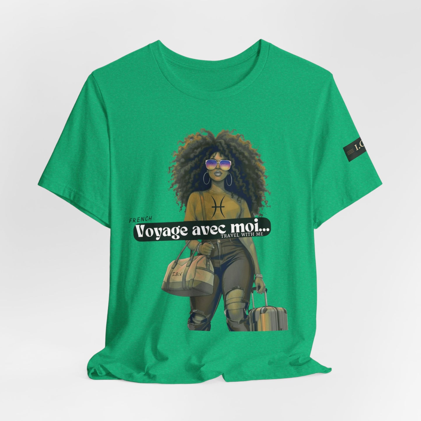 I.O.V-(Pisces) Voyage Avec Moi Afro Travel Girl Graphic Tee