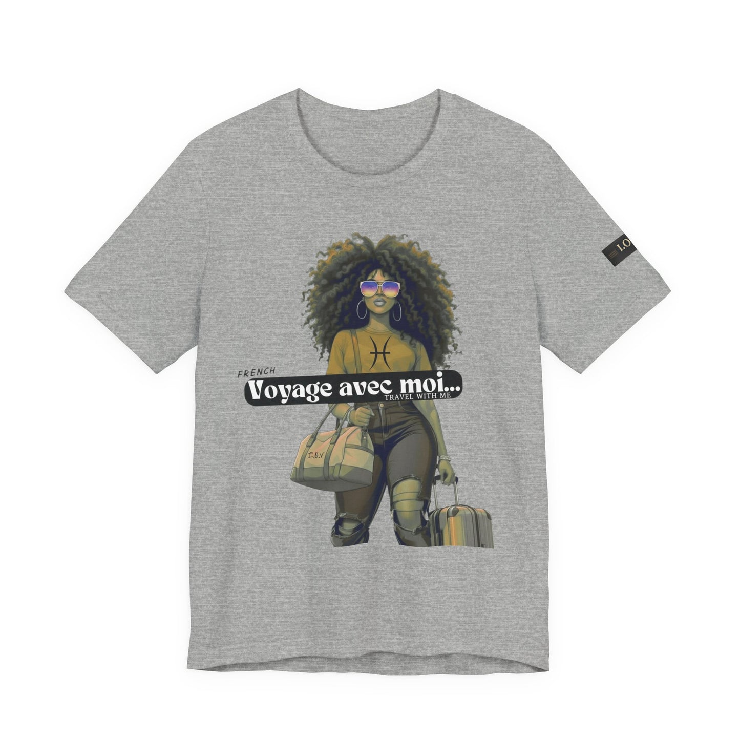 I.O.V-(Pisces) Voyage Avec Moi Afro Travel Girl Graphic Tee