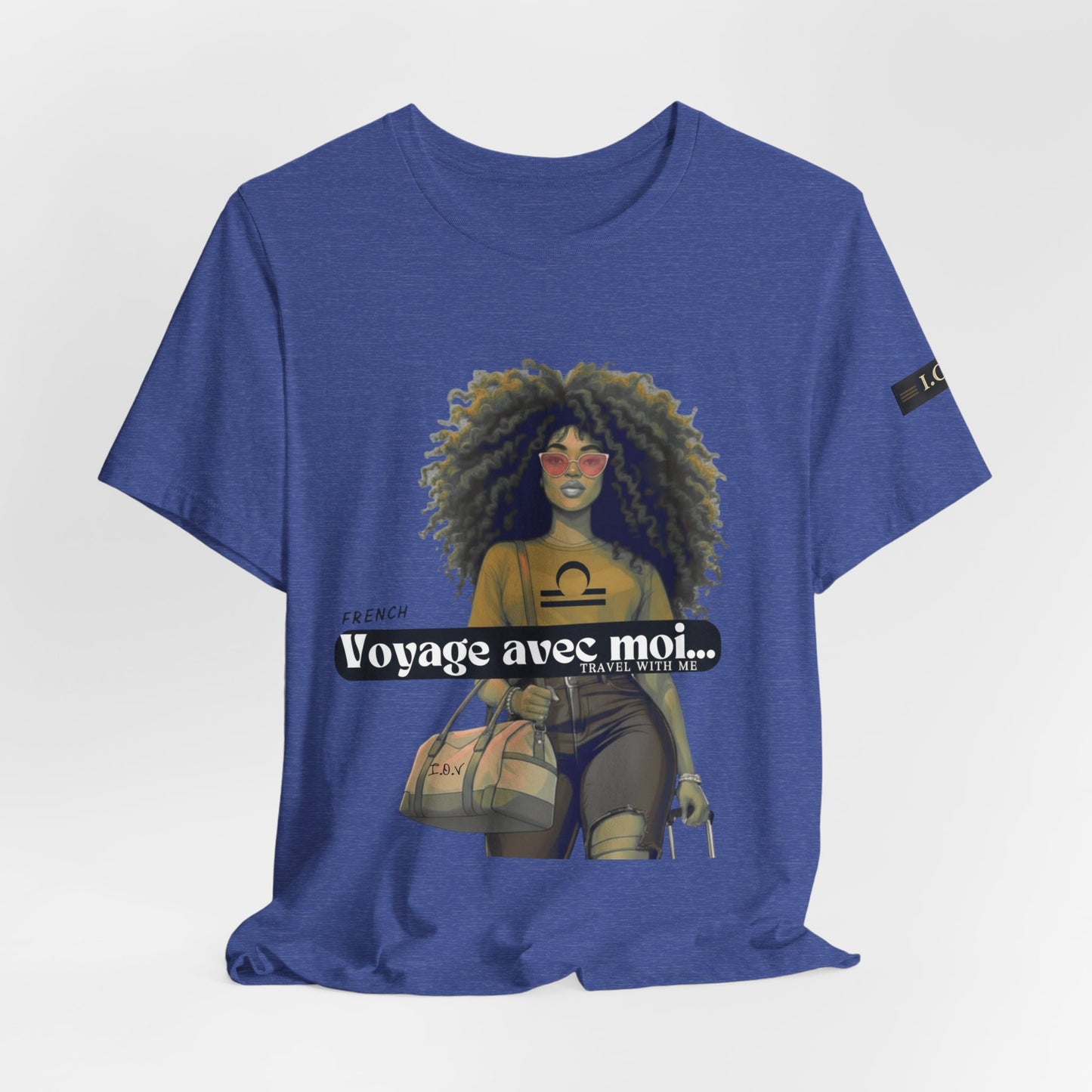 I.O.V-(Libra) Voyage Avec Moi Afro Travel Girl Graphic Tee