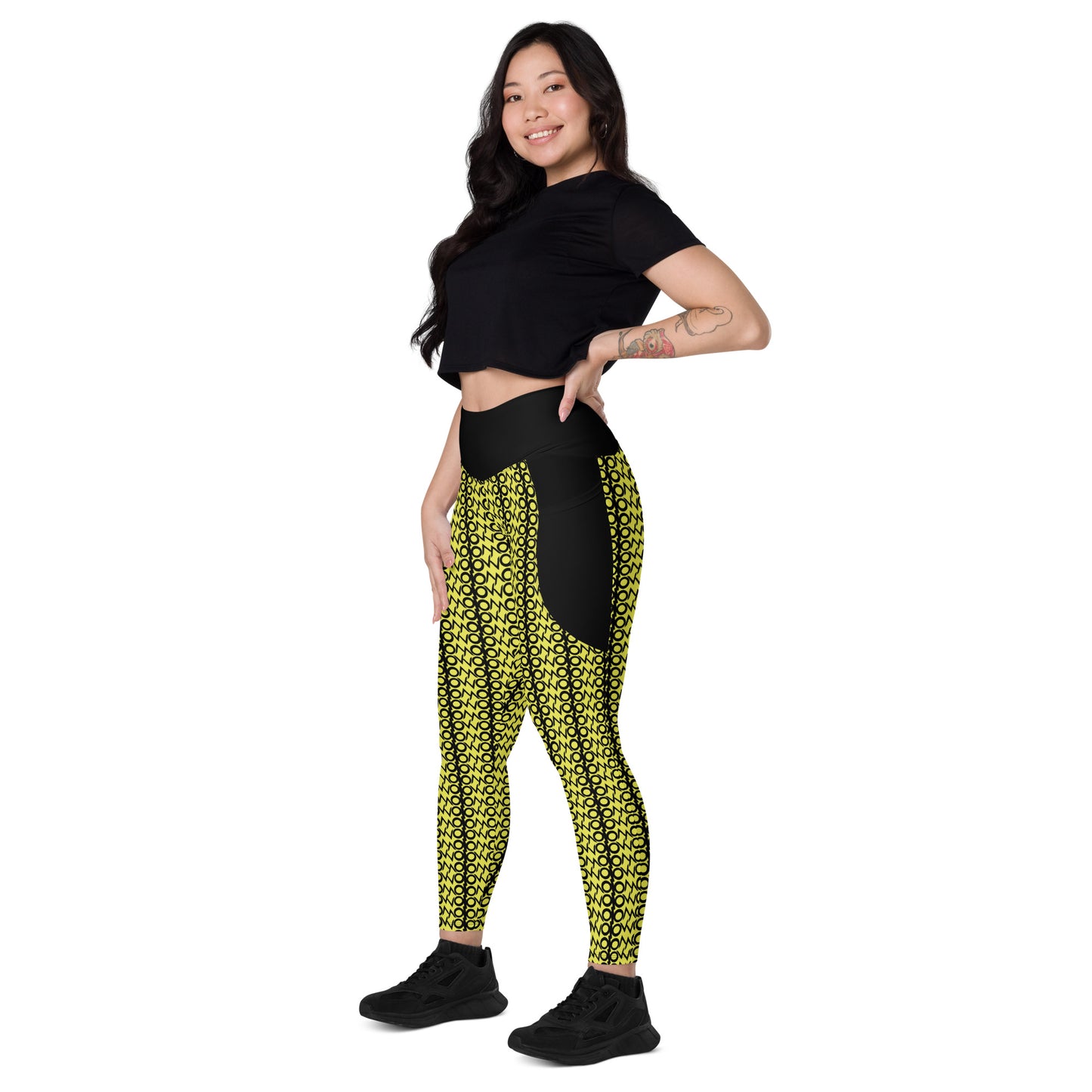 I.O.V-SPS23 Yellow Abstract Leggings with pockets