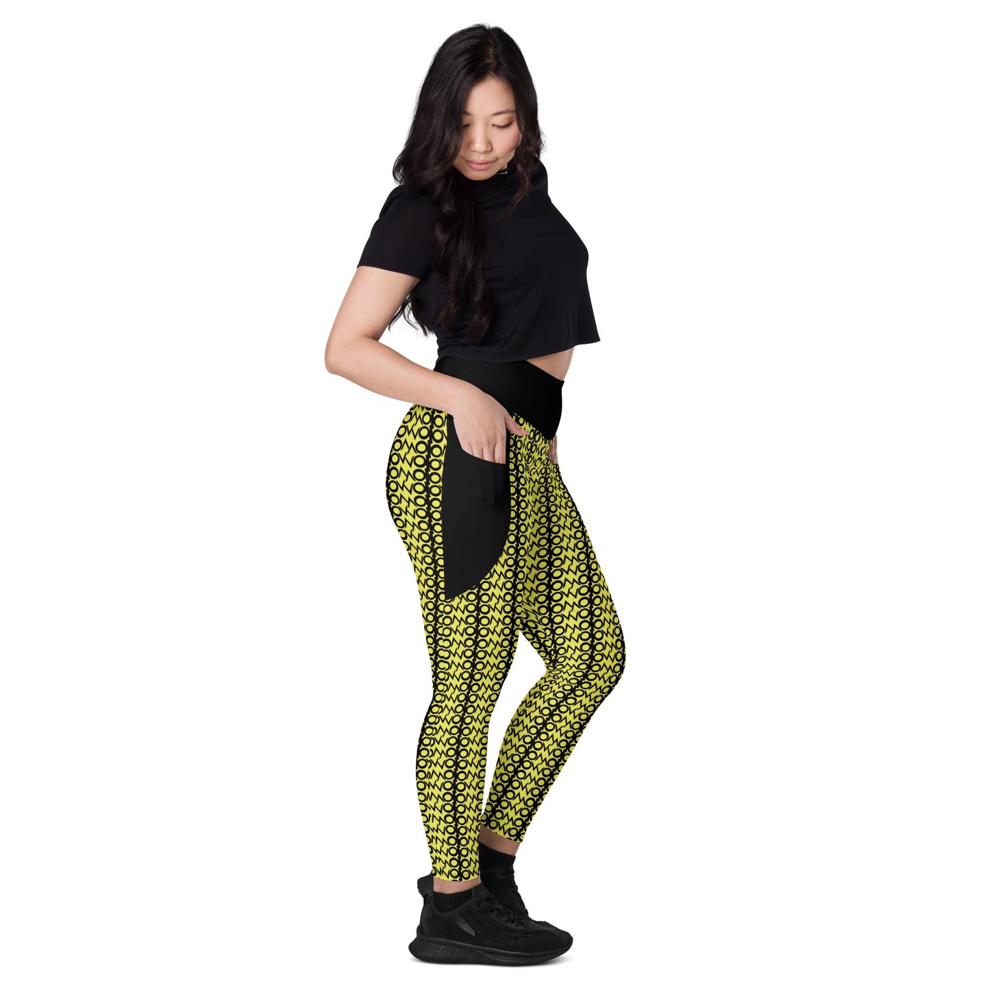 I.O.V-SPS23 Yellow Abstract Leggings with pockets