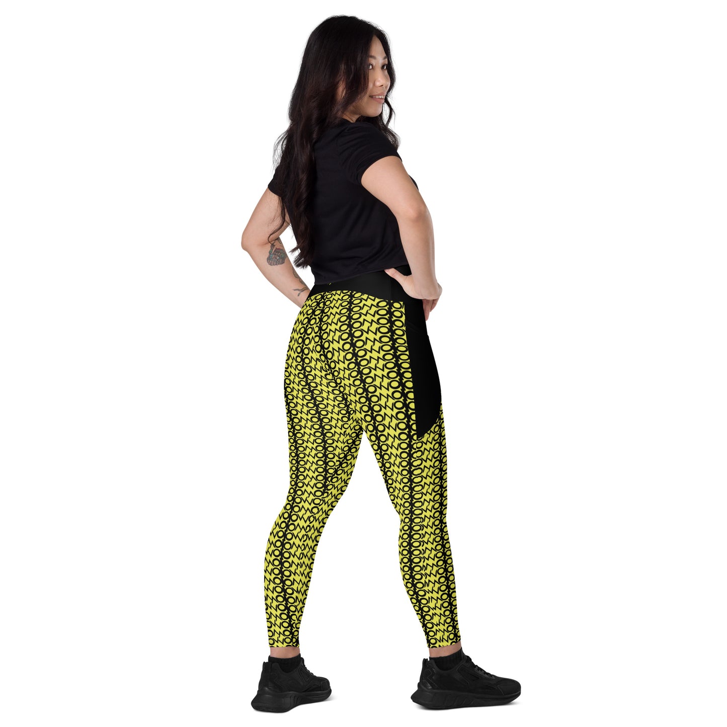 I.O.V-SPS23 Yellow Abstract Leggings with pockets